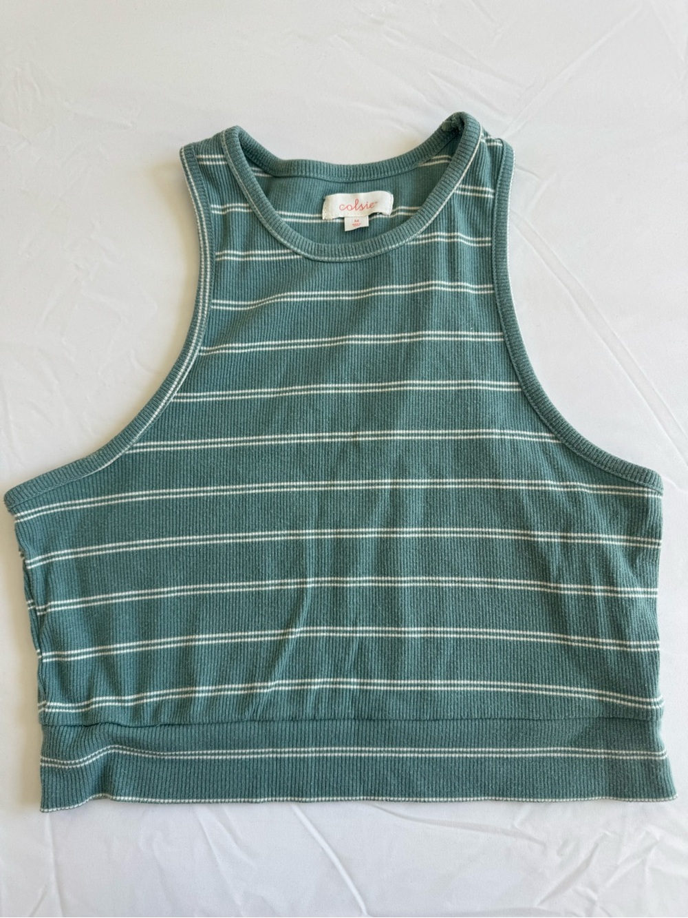 Colsie Teal Green Striped Ribbed Crop pajama/lounge Tank